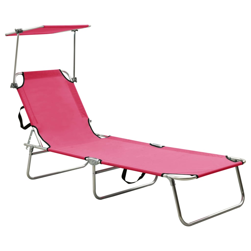 foto del prodotto lettino prendisole pieghevole con baldacchino alluminio rosa cod mxl 17816