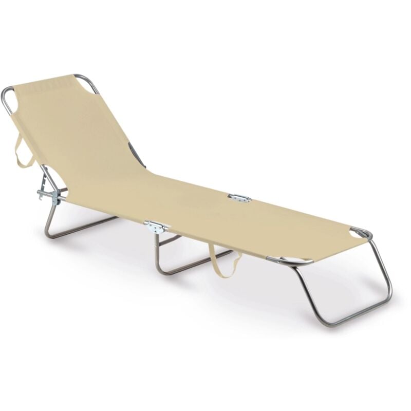 foto del prodotto lettino prendisole pieghevole e reclinabile essenza maiorca in acciaio e pvc beige 188x24x55 cm