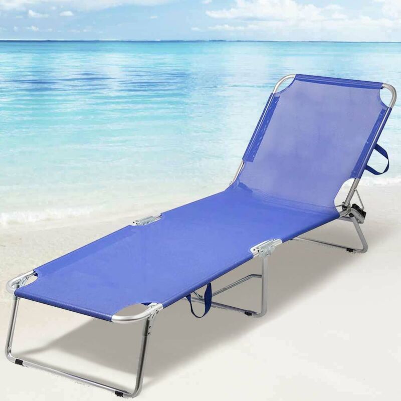 foto del prodotto lettino prendisole pieghevole in alluminio e texilene mare spiaggia sdraio blu