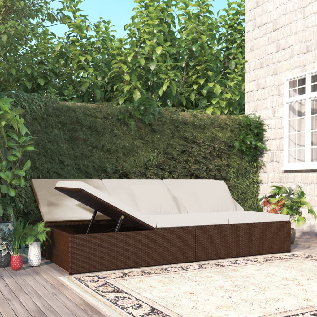 foto del prodotto lettino prendisole reclinabile con cuscini polyrattan marrone cod mxl 71237