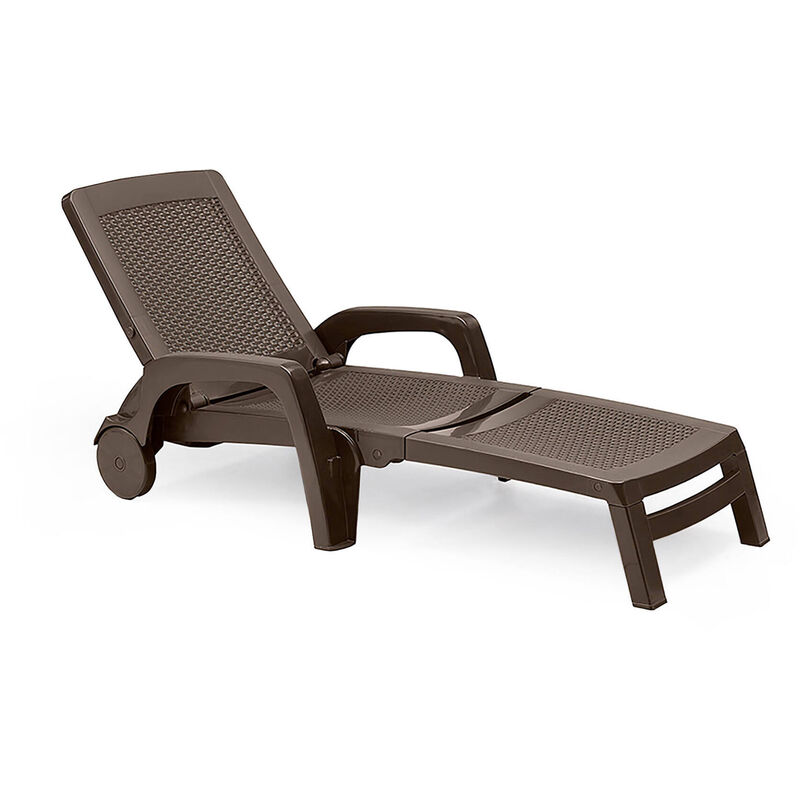 foto del prodotto lettino prendisole, sdraio da giardino regolabile con braccioli, lettino da esterno, 100 made in italy, cm 190x46h70, marrone