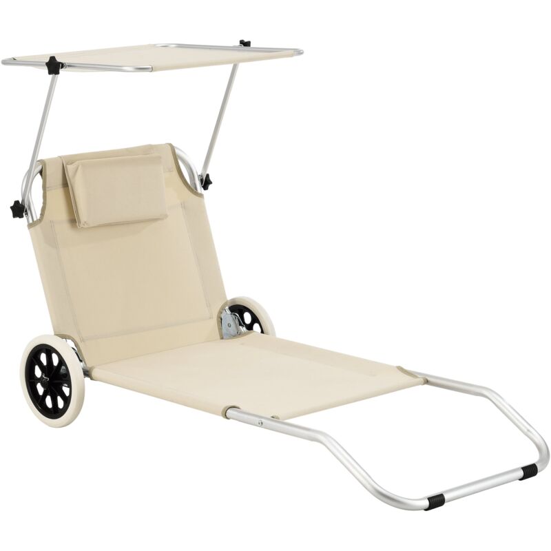 foto del prodotto lettino prendisole su ruote in alluminio argento opaco poliestere beige