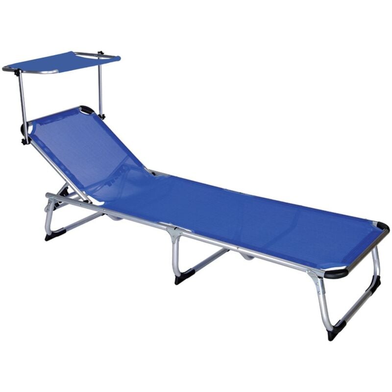 foto del prodotto lettino prendisole super in alluminio pieghevole con tettuccio da mare e giardino blu