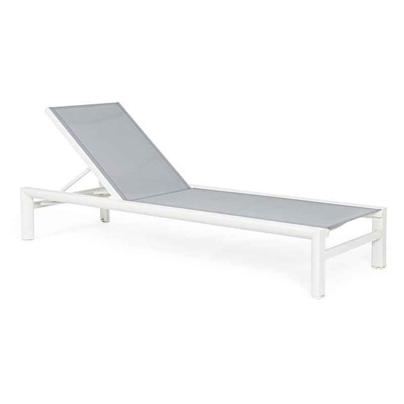 foto del prodotto lettino reclinabile in 4 posizioni skipper con struttura in alluminio verniciato bianco e telo in textilene grigio