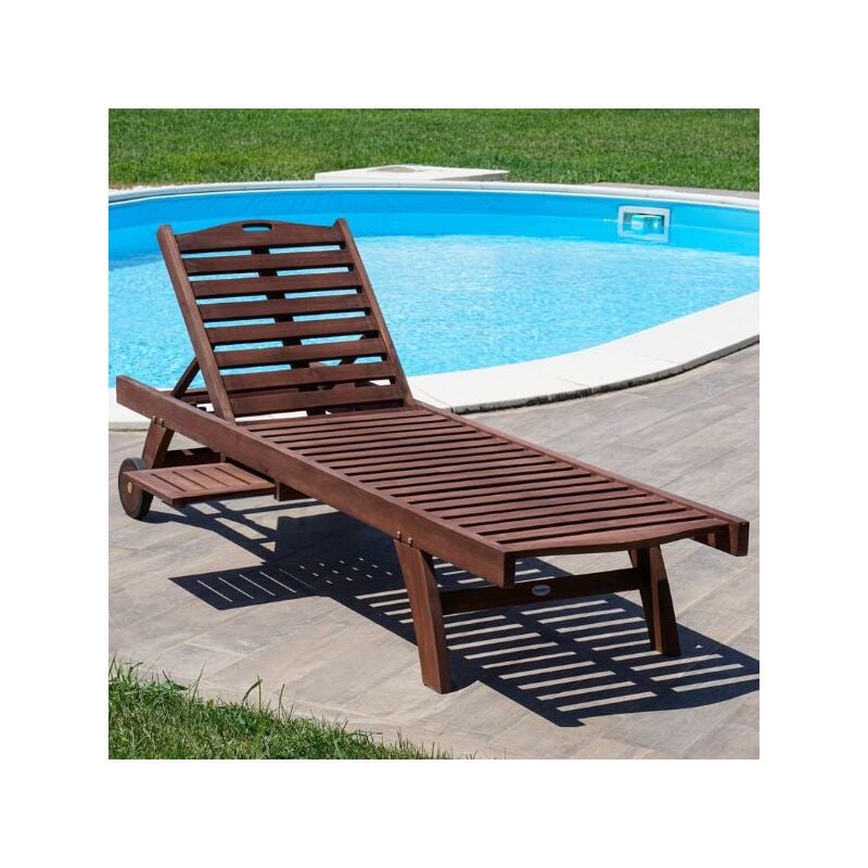 foto del prodotto lettino reclinabile in teak con porta bevande e ruote
