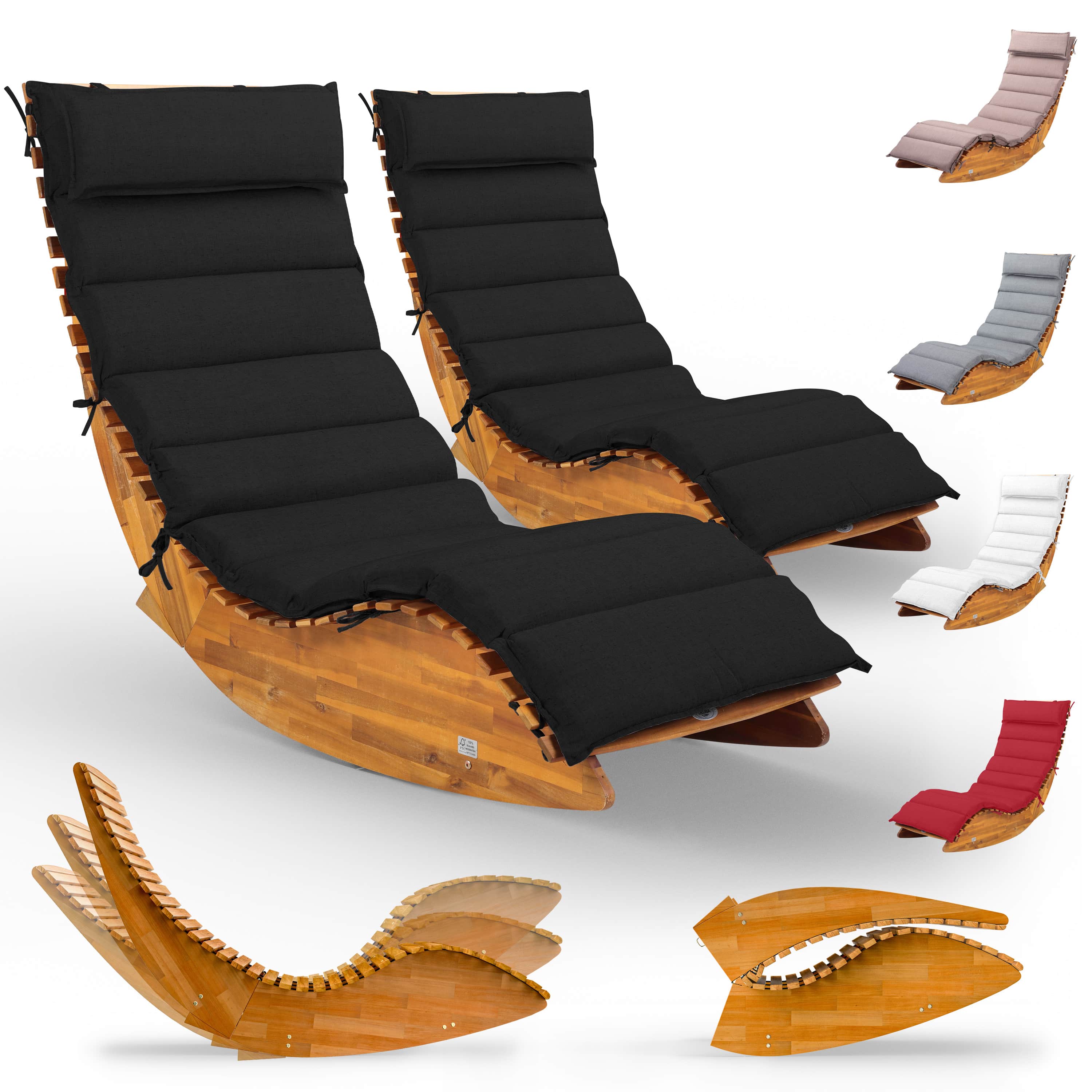 foto del prodotto lettino sauna java set di 2 acacia certificata fsc con cuscino antracite