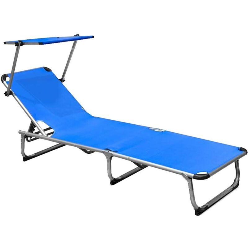 foto del prodotto lettino spiaggia con parasole cm 187 x 60 x h 30 - telo blu