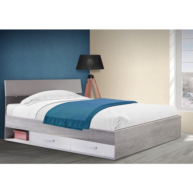 foto del prodotto letto 1 piazza e 1 2 con giroletto mod. mipiace cemento e bianco lucido