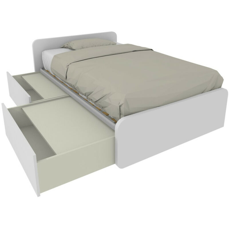 foto del prodotto letto 1 piazza e mezza con cassettoni, personalizzabile e facile montaggio bianco