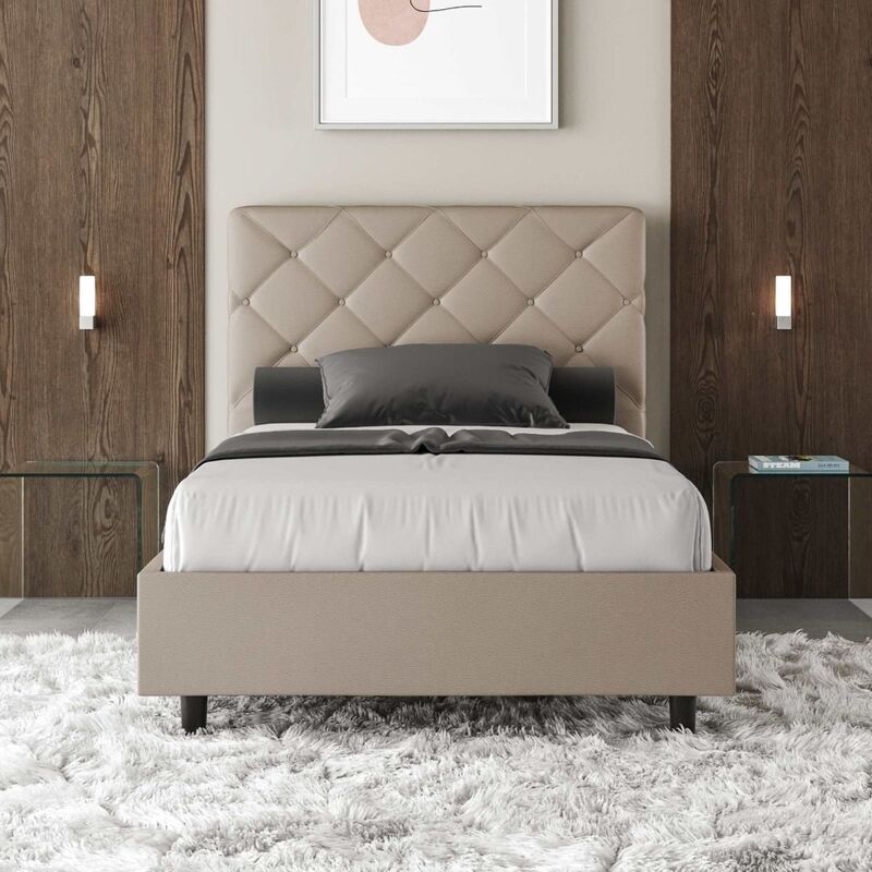 foto del prodotto letto 1 piazza e mezza priya tortora con rete contenitore 120x190