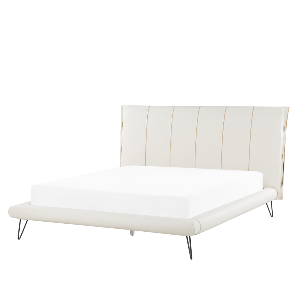 foto del prodotto letto 160 x 200 cm gambe in metallo finta pelle bianca testiera con struttura imbottita