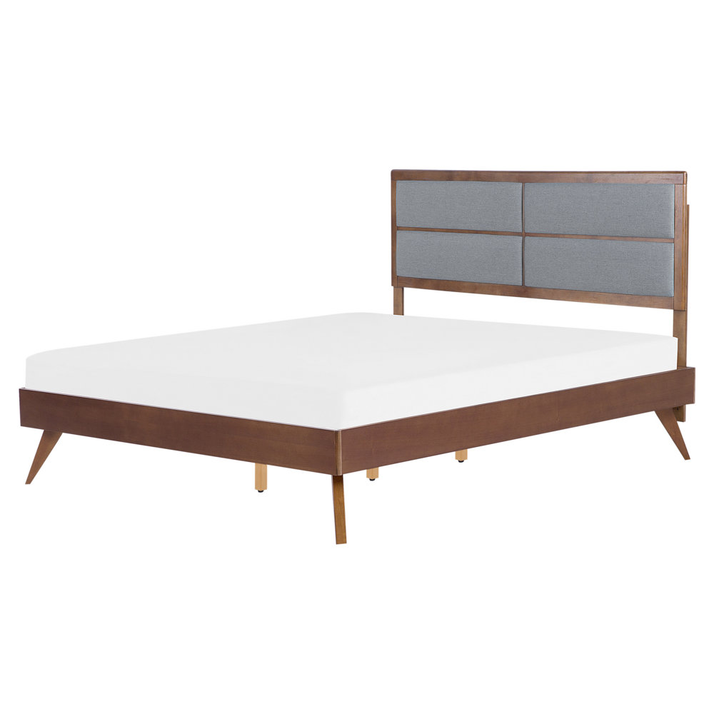 foto del prodotto letto 160 x 200 cm in frassino scuro con testiera imbottita in mdf e rete a doghe