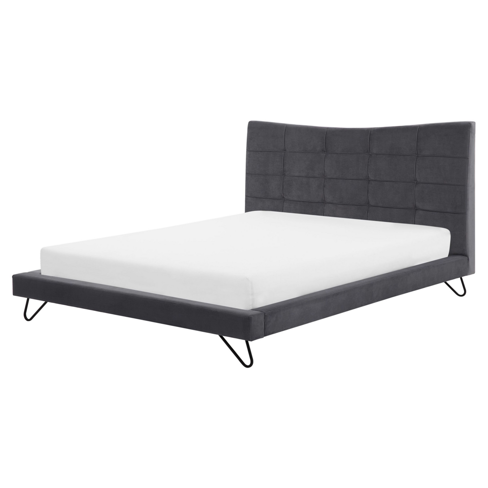 foto del prodotto letto 160 x 200 cm velluto grigio struttura imbottita gambe a forcella in metallo testiera trapuntata