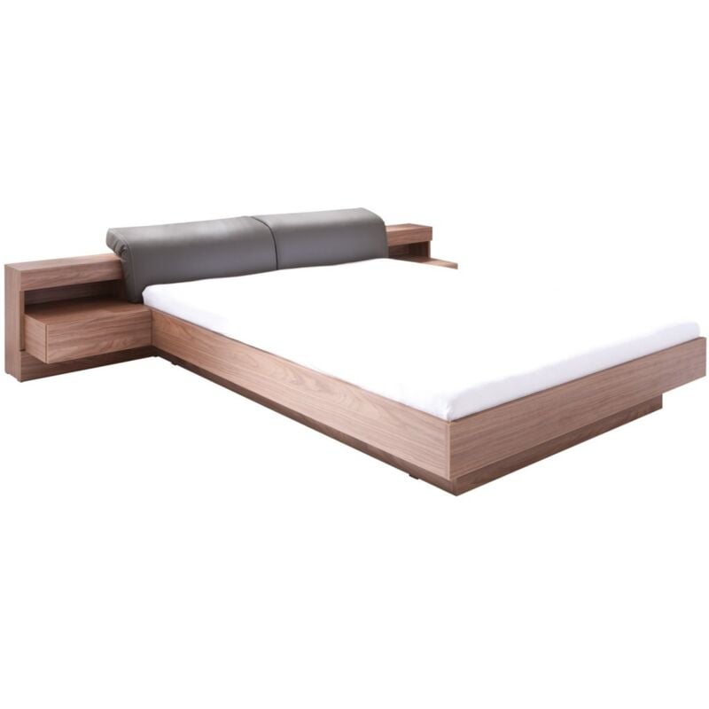foto del prodotto letto 160x200 renato colore noce con rete e comodini integrati con led