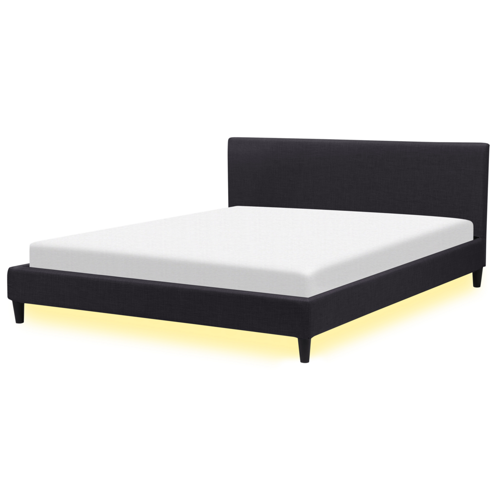 foto del prodotto letto 180 x 200 cm con rete a doghe in tessuto nero con led bianco contemporaneo