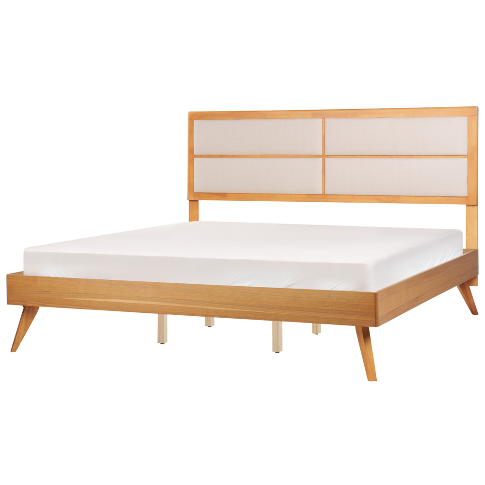 foto del prodotto letto 180 x 200 cm in frassino marrone mdf rete a doghe testata imbottita design moderno
