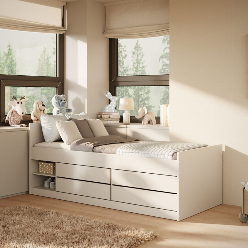 foto del prodotto letto 90x200 compreso di rete e cassetti kocot kids l on white
