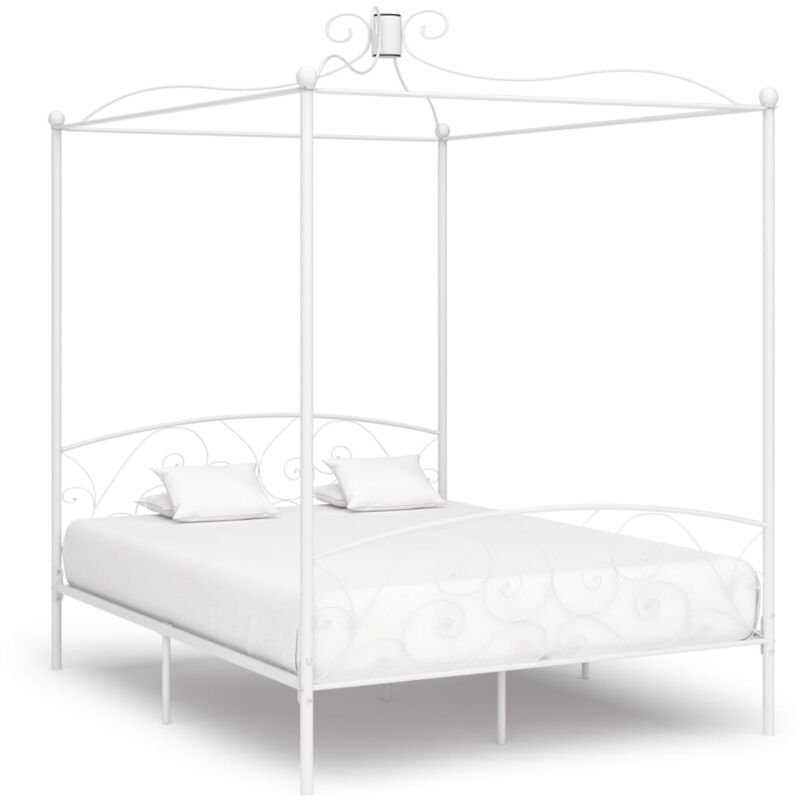 foto del prodotto letto a baldacchino bianco in metallo 160x200 cm vidaxl