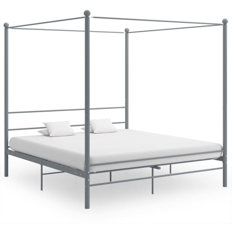 foto del prodotto letto a baldacchino grigio in metallo 200x200 cm vidaxl 993399
