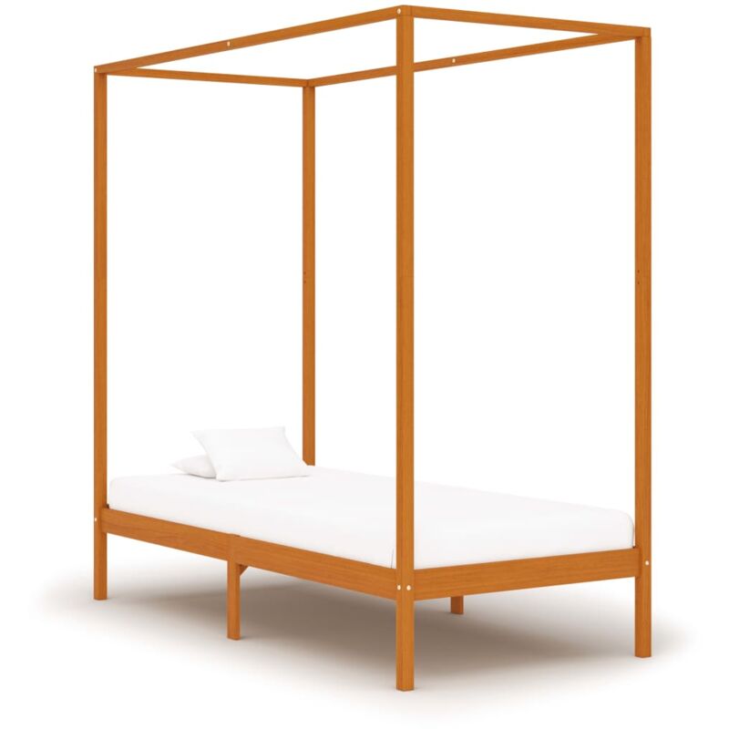 foto del prodotto letto a baldacchino in legno massello di pino marrone miele varie dimensioni dimensioni 90x200 cm