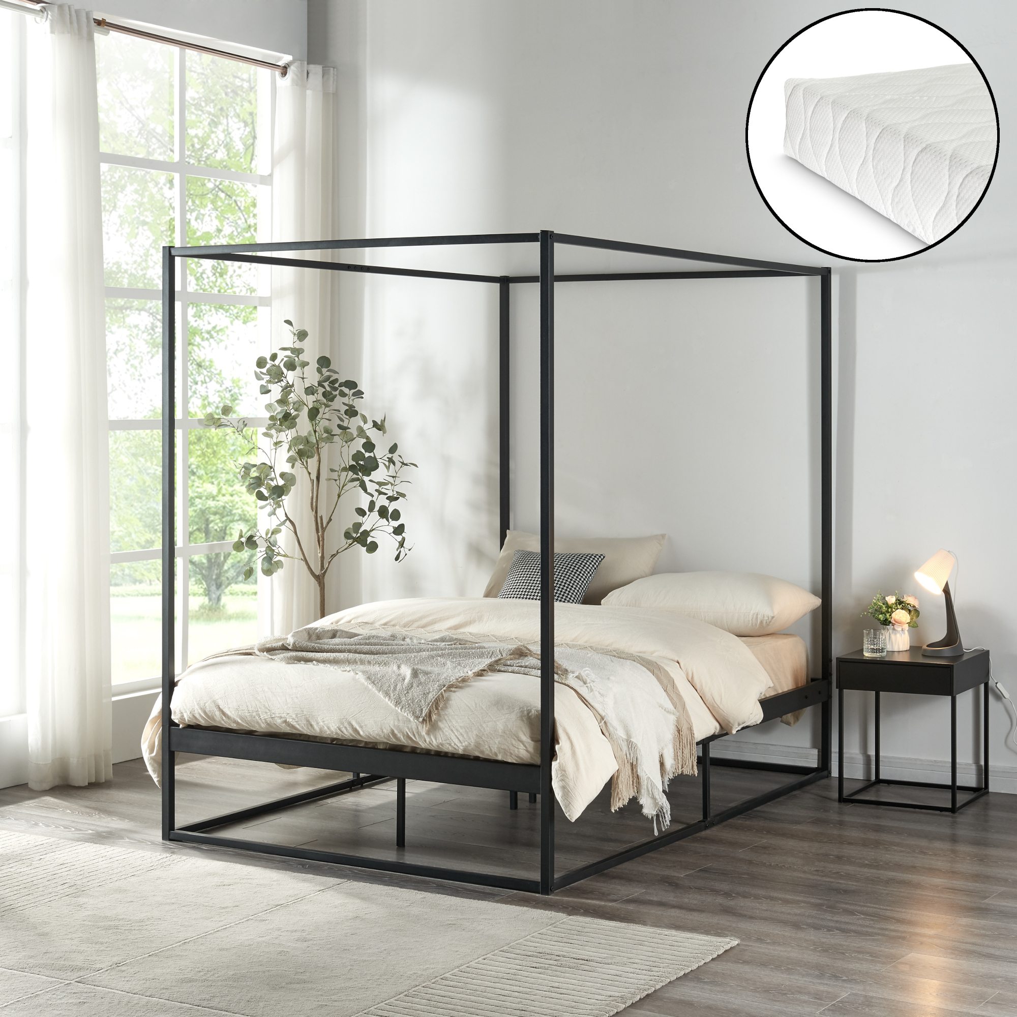 foto del prodotto letto a baldacchino kristianstad con materasso 120 x 200 cm metallo nero en.casa 