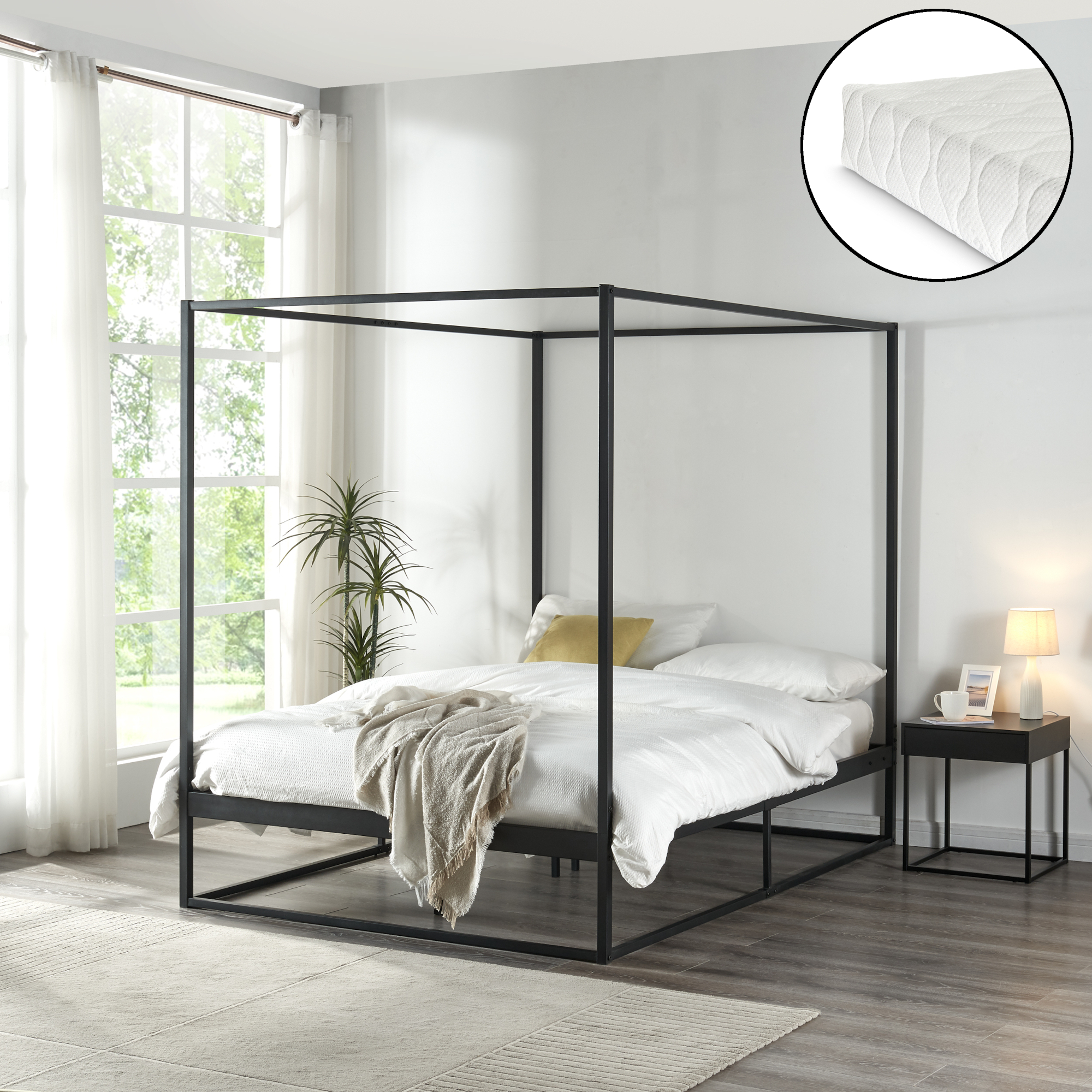 foto del prodotto letto a baldacchino kristianstad con materasso 140 x 200 cm metallo nero en.casa 