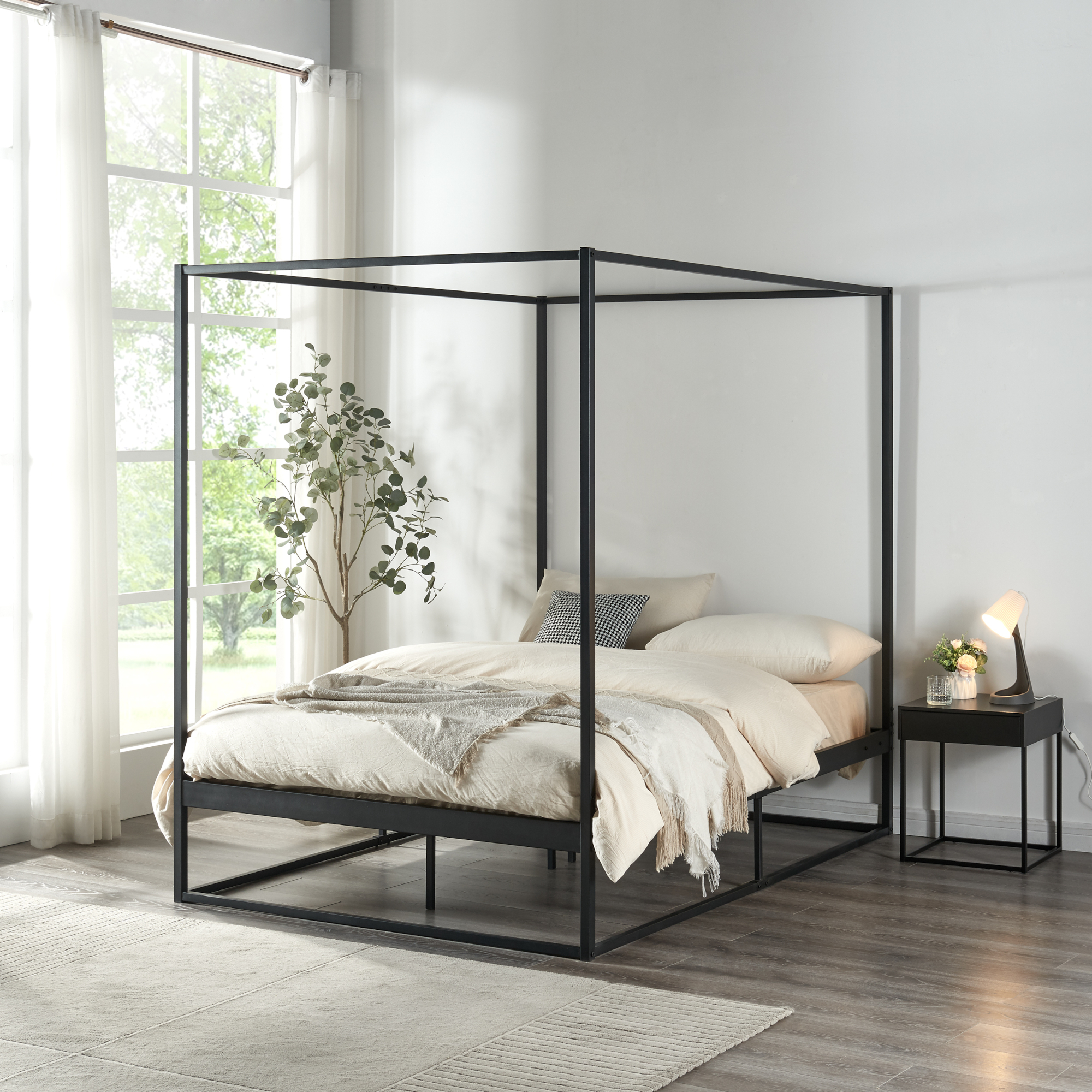 foto del prodotto letto a baldacchino kristianstad struttura in metallo nero 120 x 200 cm en.casa 
