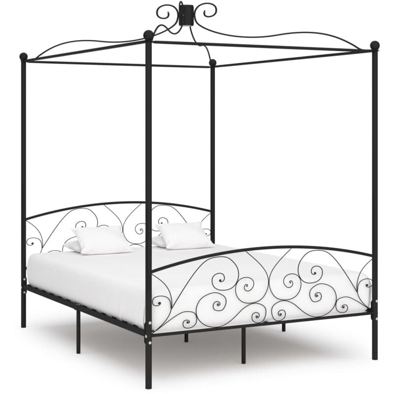 foto del prodotto letto a baldacchino nero in metallo 160x200 cm vidaxl