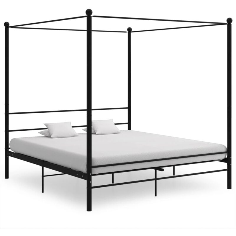 foto del prodotto letto a baldacchino nero in metallo 200x200 cm vidaxl