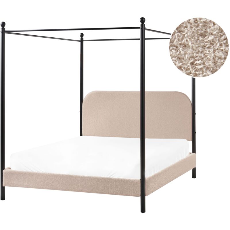 foto del prodotto letto a baldacchino retr minimalista ue 140 x 200 cm telaio in metallo nero doghe in legno di pioppo boucle rivestimento tortora dannemois