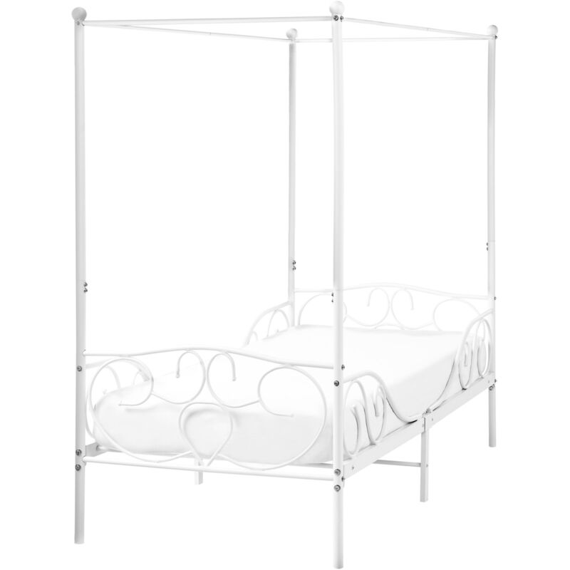 foto del prodotto letto a baldacchino retro misura singola 90 x 200 cm doghe in metallo bianco sormery