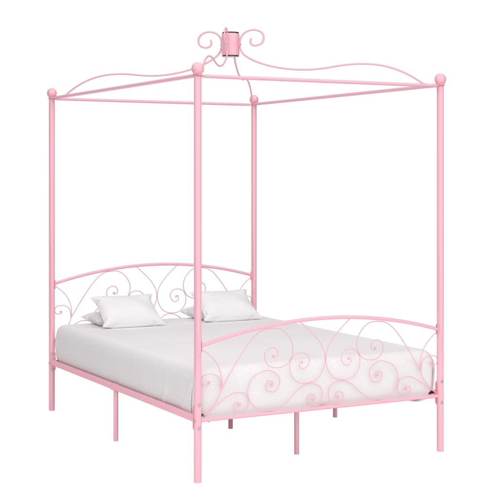 foto del prodotto letto a baldacchino rosa in metallo 140x200 cm cod mxl 61421