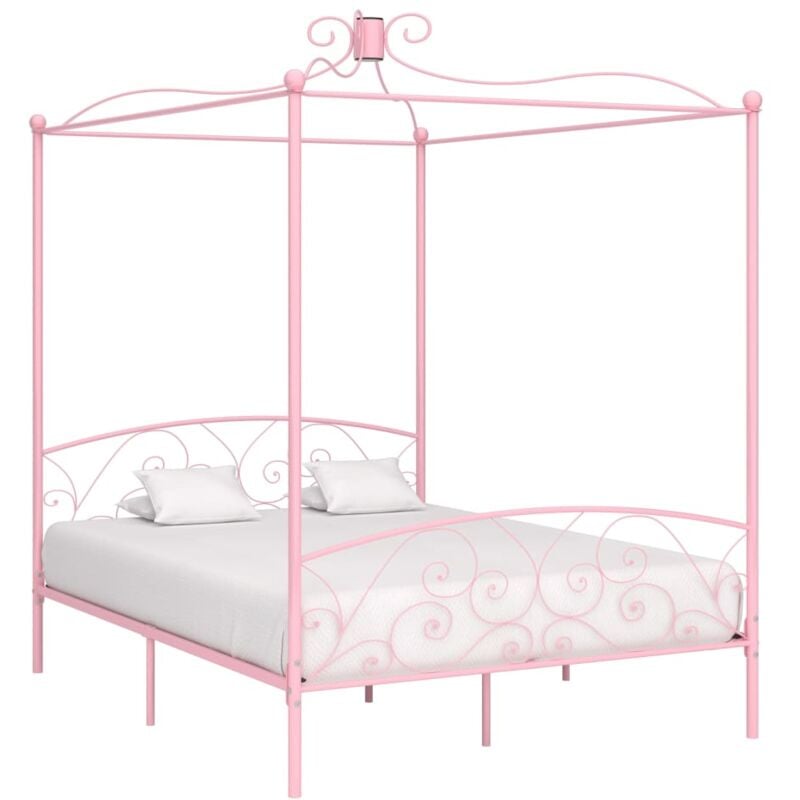 foto del prodotto letto a baldacchino rosa in metallo 160x200 cm vidaxl
