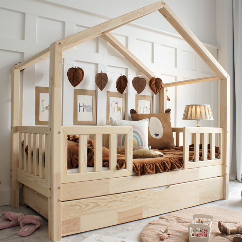 foto del prodotto letto a cabina 90x190 barriere con rete a doghe e cassetto roxane bois