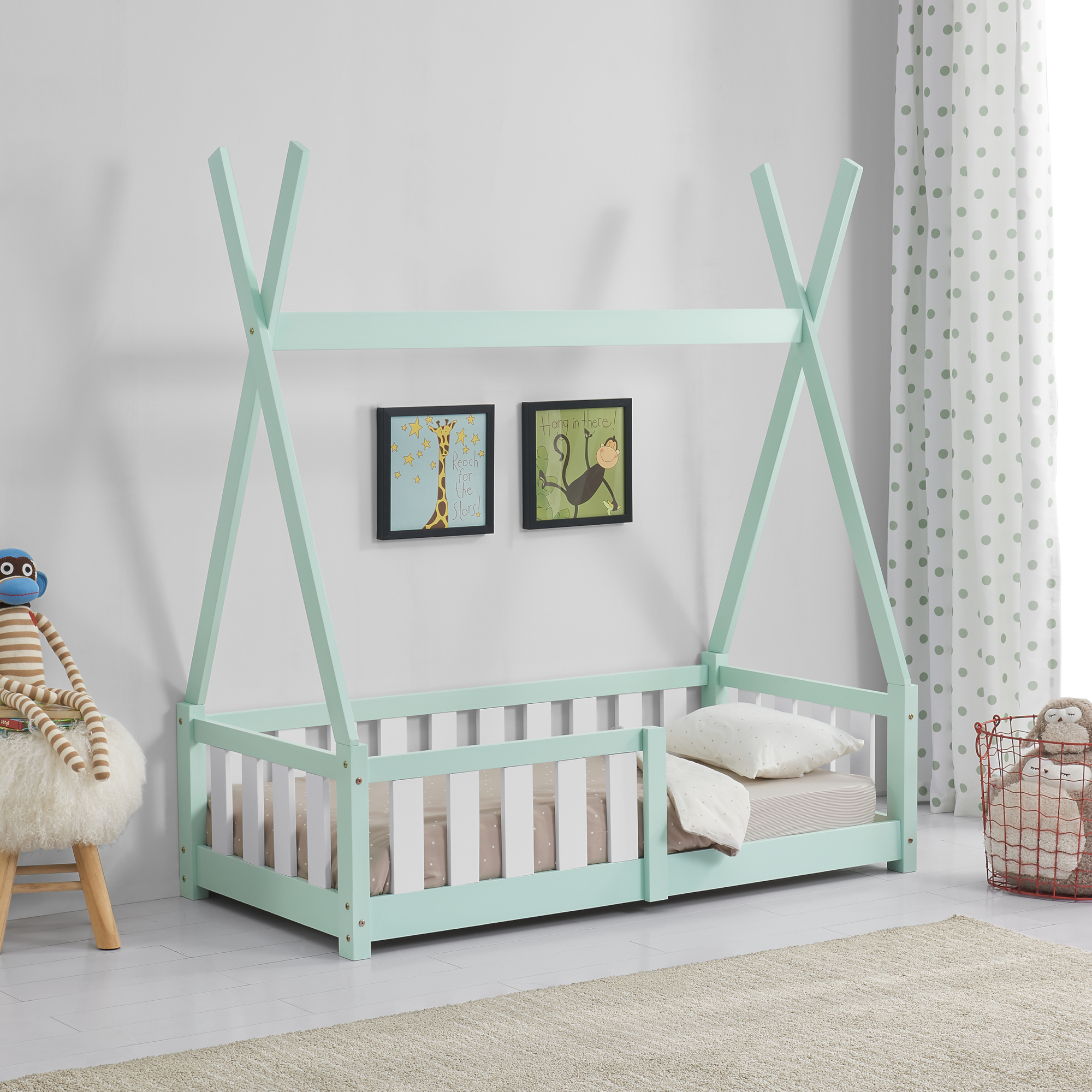 foto del prodotto letto a capanna helsingborg con sponde 70 x 140 cm menta verde en.casa 