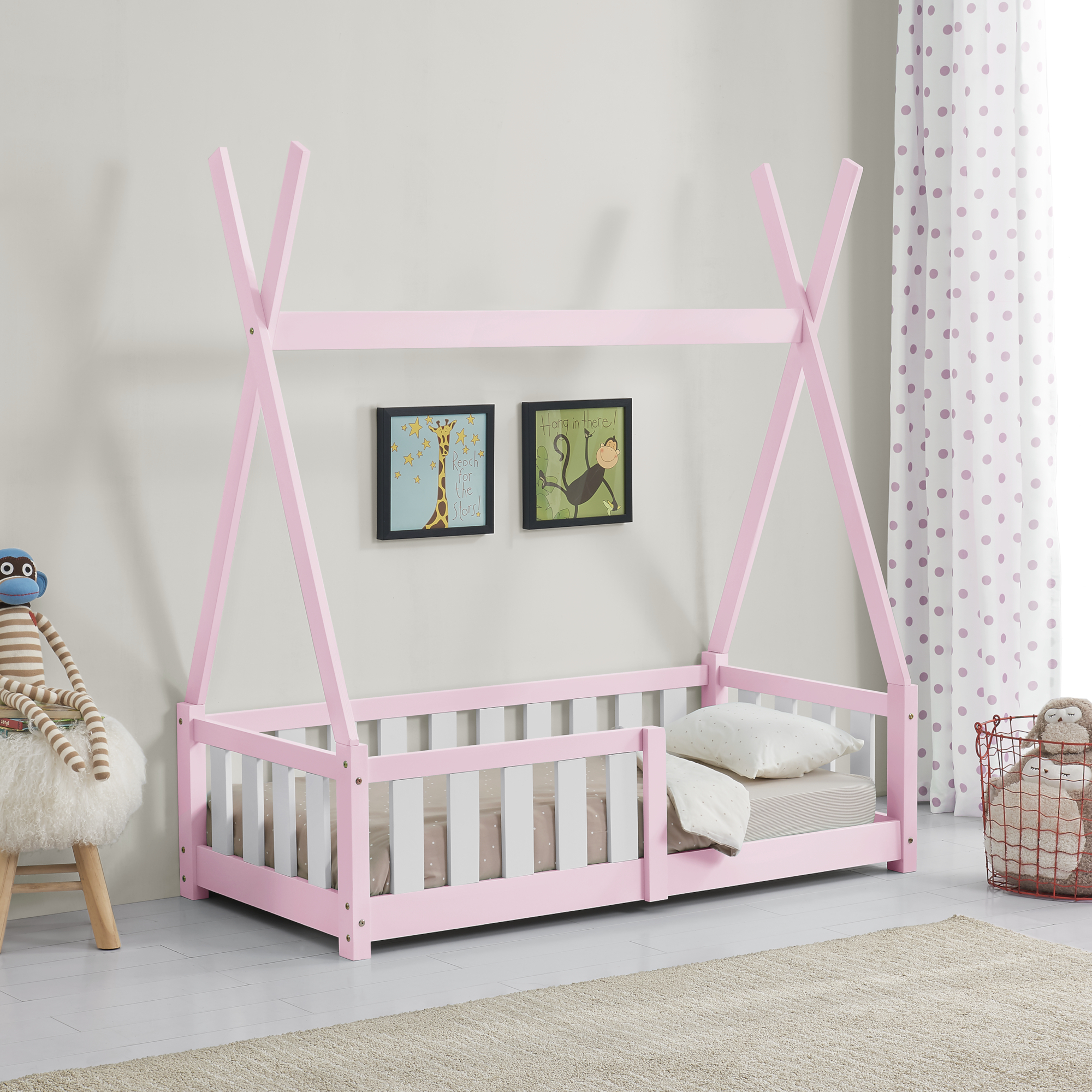 foto del prodotto letto a capanna helsingborg con sponde 70 x 140 cm rosa en.casa 