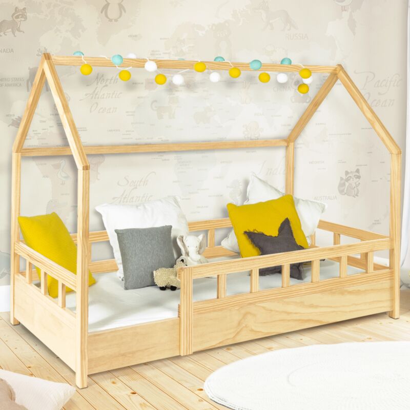 foto del prodotto letto a capanna per bambini 80 x 160 cm in legno con base e sponde neree
