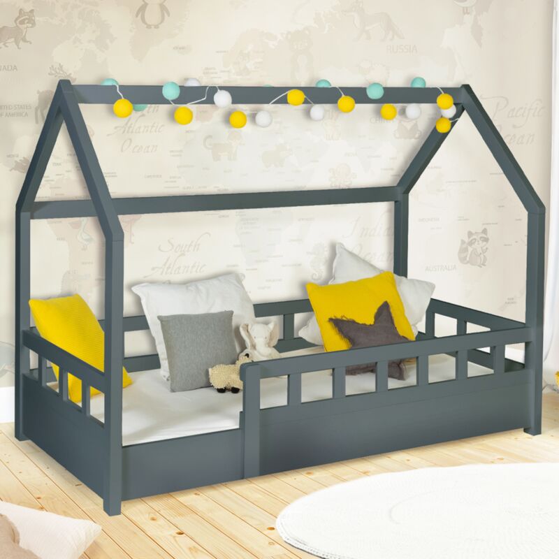 foto del prodotto letto a capanna per bambini 80 x 160 cm neree grigio con struttura letta e sponde