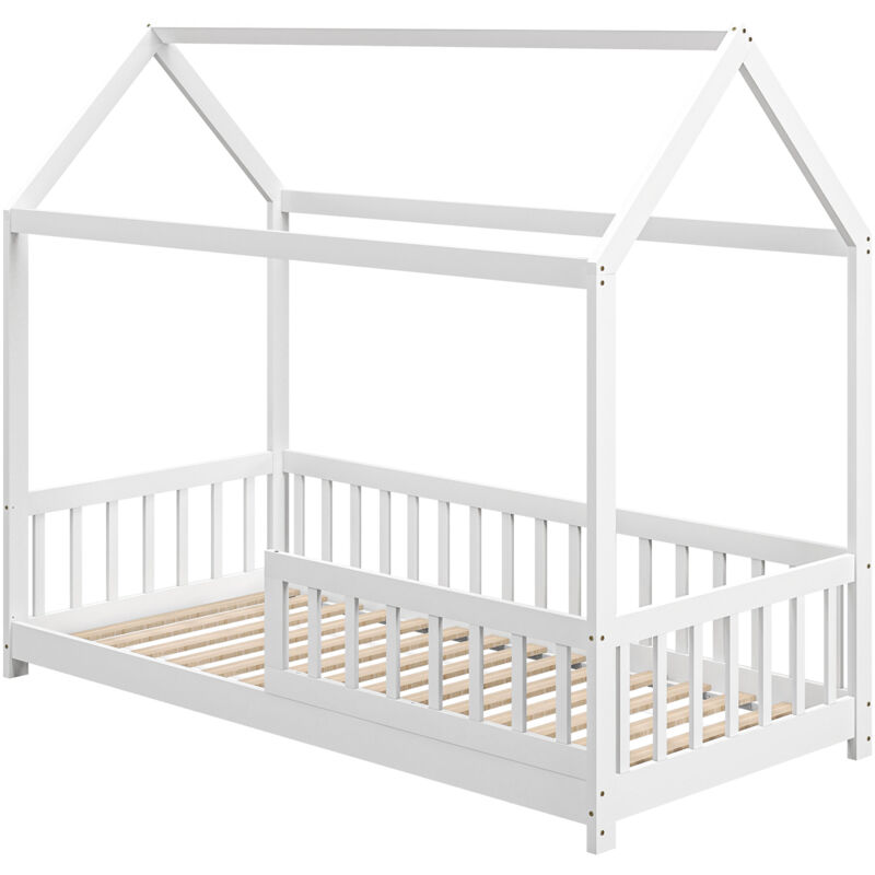 foto del prodotto letto a casetta per bambini in legno di pino 96x195x165 cm bianco homcom
