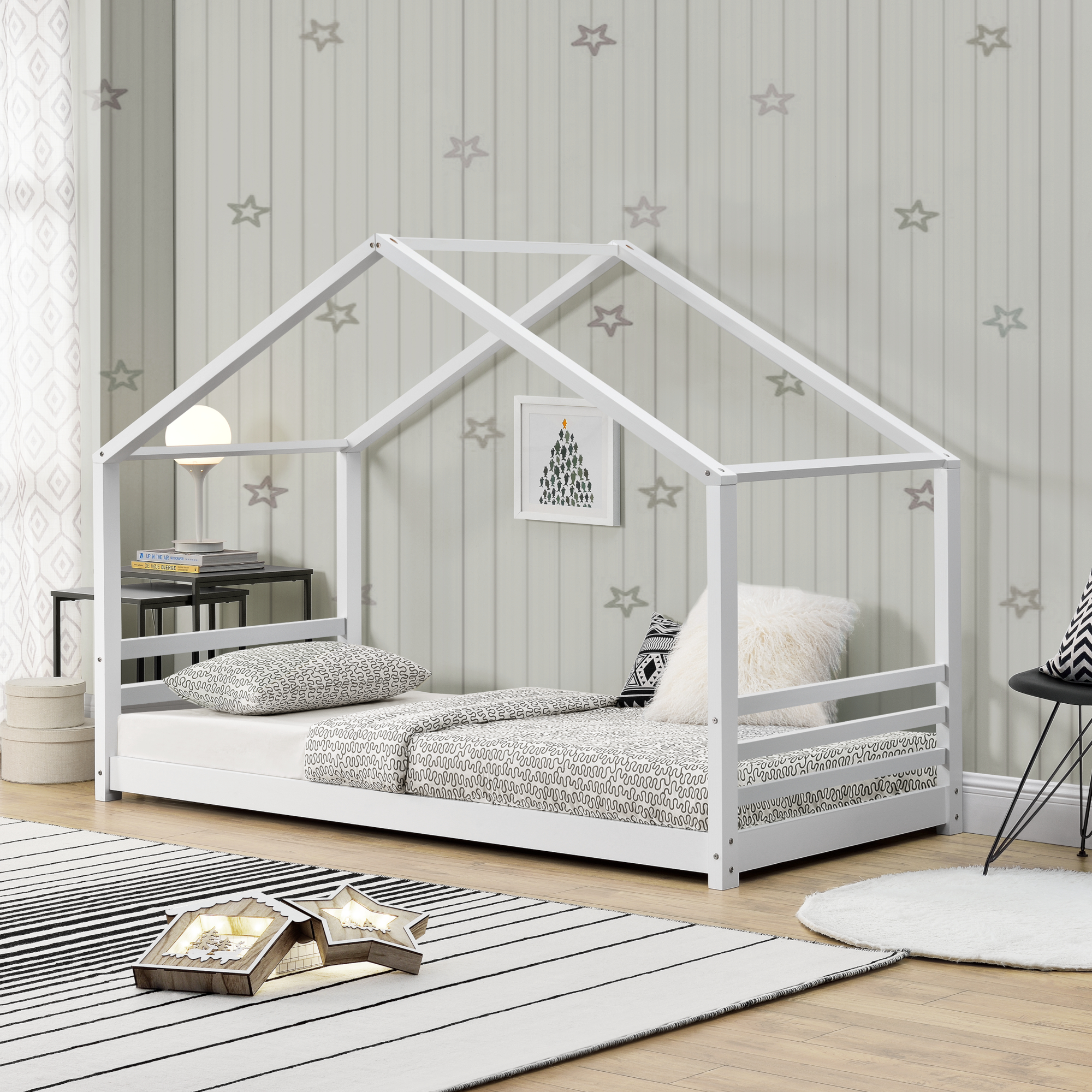 foto del prodotto letto a casetta per cameretta vard 90x200 cm legno bianco en.casa 