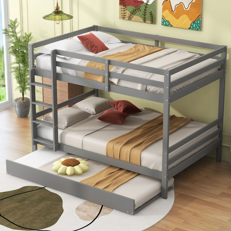 foto del prodotto letto a castello 140x200 cm, letto a castello per bambini con letto estraibile e scaletta, sponde alte, grigio, senza materasso