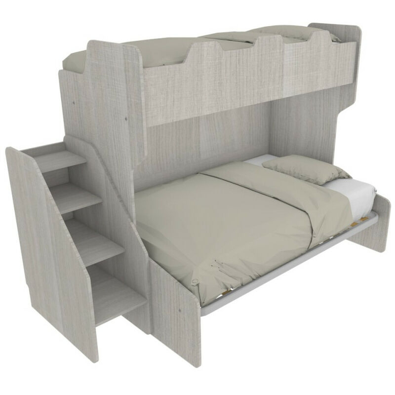 foto del prodotto letto a castello 3 posti con terzo letto estraibile e scaletta contenitore una piazza e mezza rovere rock