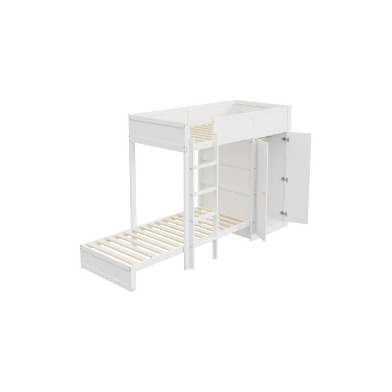 foto del prodotto letto a castello 90200 cm, con scala di sicurezza verticale, armadio, design con recinzione alta, rete a doghe, letto per bambini, letto a castello,