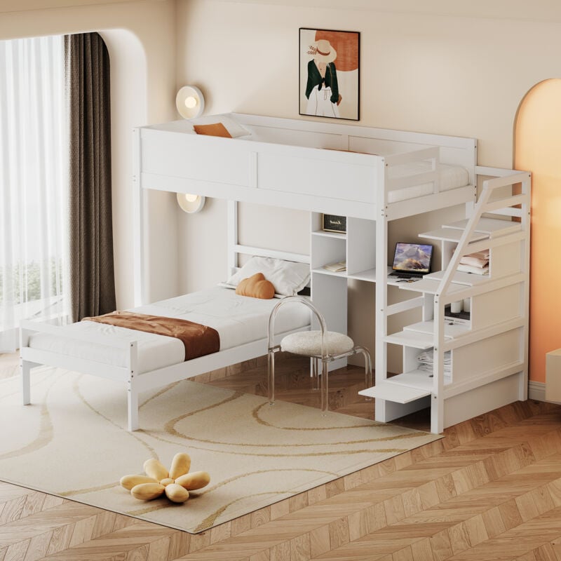 foto del prodotto letto a castello 90200 cm, scala di sicurezza con scomparto portaoggetti nascosto, scomparto portaoggetti per ufficio, design recinzione alta due in