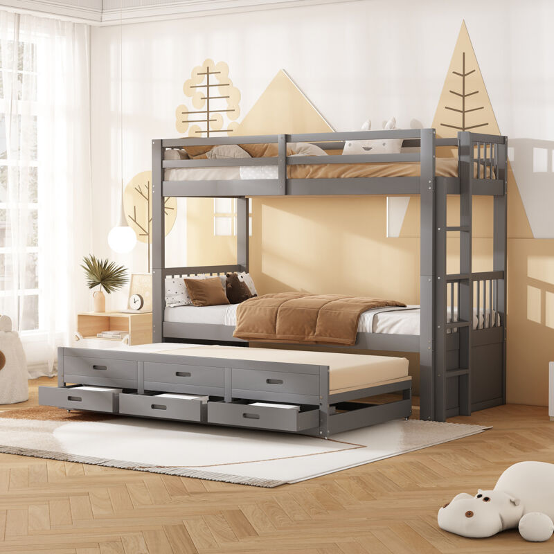 foto del prodotto letto a castello 90x200 cm, letto per bambini, letto a soppalco per ragazze e ragazzi, struttura letto in pino e mdf con scala e letto estraibile e 3