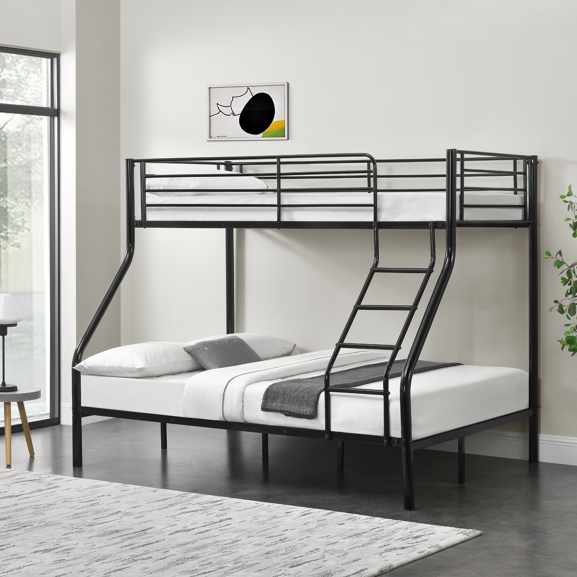 foto del prodotto letto a castello a 3 posti con barriera anticaduta e scaletta 200 x 140 90 cm metallo nero neu.haus 