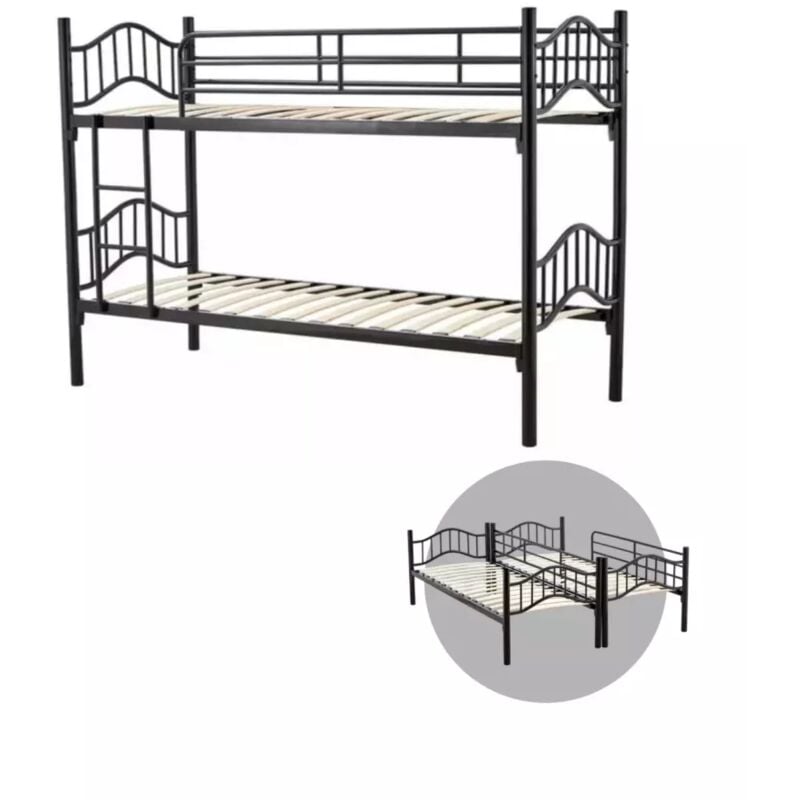 foto del prodotto letto a castello bellahome berna scomponibile in 2 letti singoli in ferro nero 203x83x145,5 cm