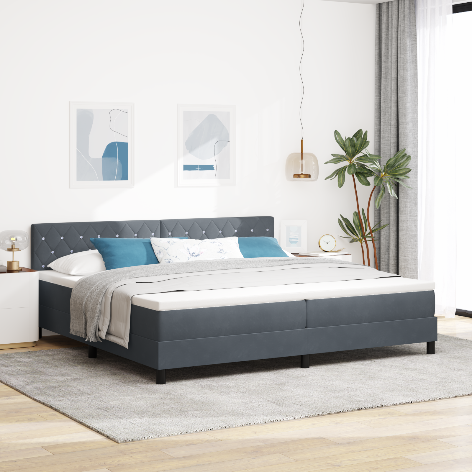 foto del prodotto letto a castello con materasso grigio scuro 200x200 cm velluto