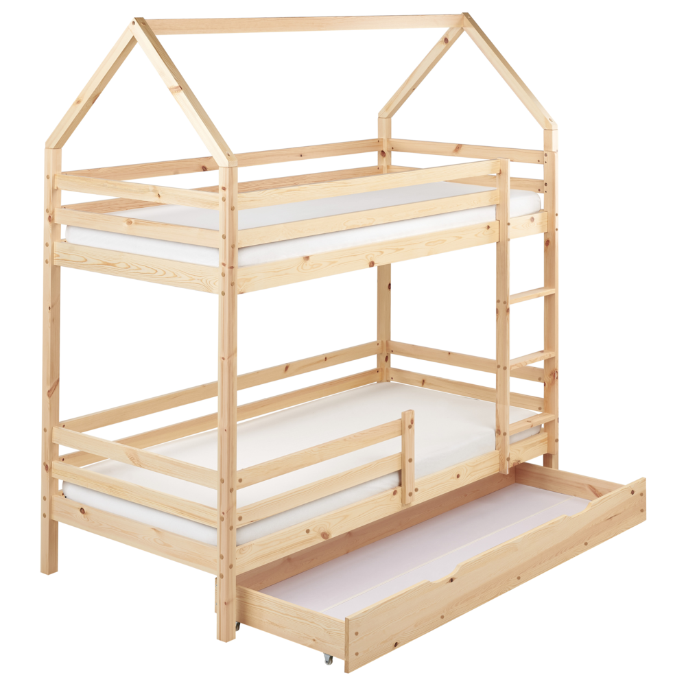 foto del prodotto letto a castello doppio con contenitore in legno di pino marrone chiaro ue dimensioni singole 90 x 200 cm bambini camera da letto per bambini