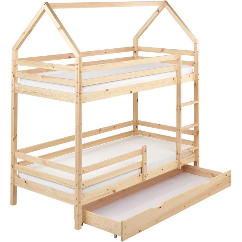 foto del prodotto letto a castello in legno di pino 90 x 200 cm singolo 2 persone camera da letto per bambini struttura in legno con cassetti marrone chiaro girgols